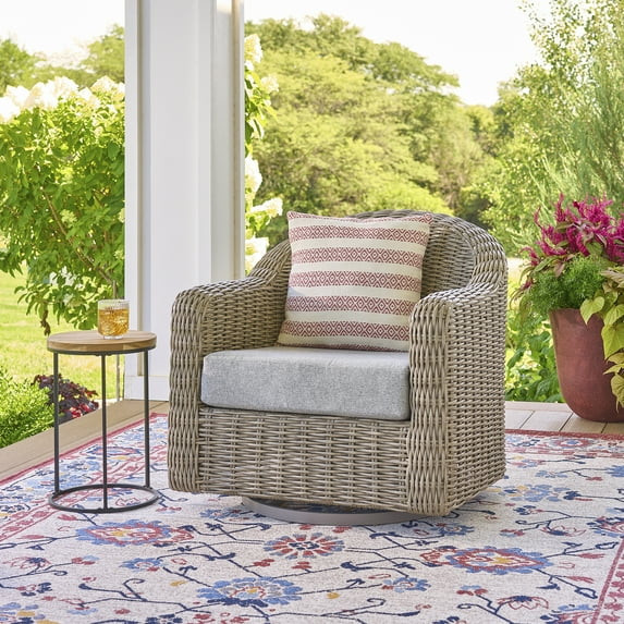 Better Homes & Gardens Bellamy Outdoor 1pk Swivel Glider Chair, Gray Wicker/Gray Cushion | Walmart (US)