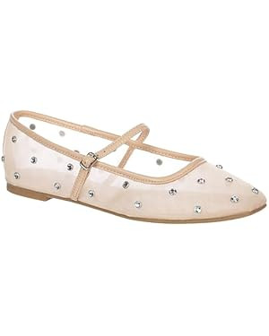 Michael By Michael Shannon Miller - Women's Dressy Mesh Rhinestone Mary Jane Ballet Flats | Amazon (US)