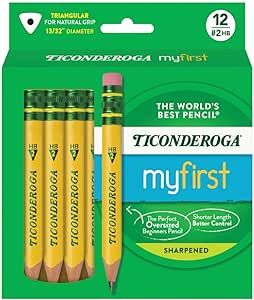 Ticonderoga My First Short Triangular Wood-Cased Pencils, 2 HB Soft, With Erasers, Yellow, 12 Cou... | Amazon (US)
