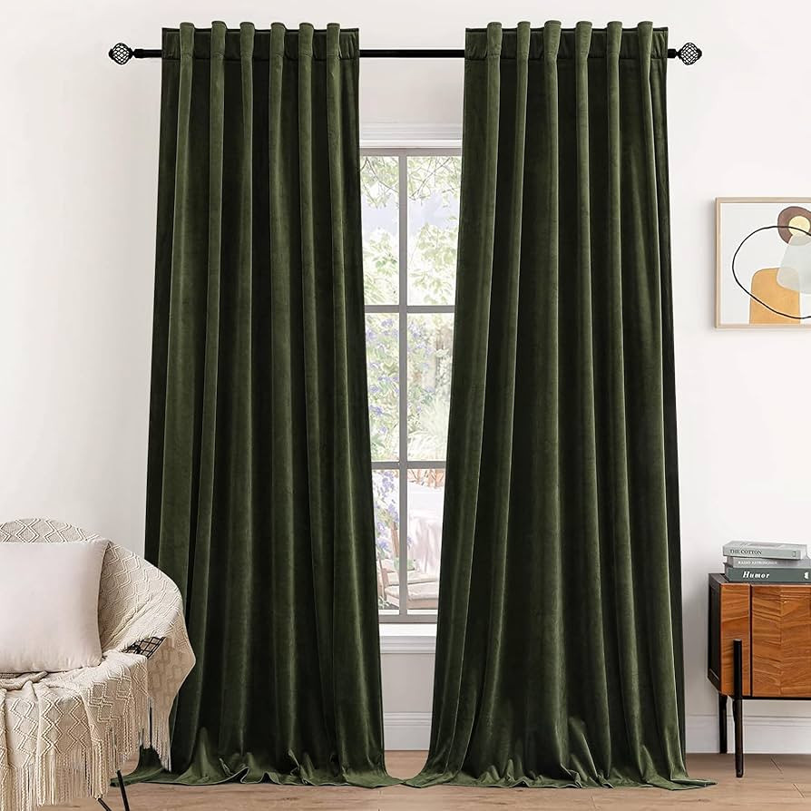 Dchola Olive Green Velvet Curtains for Bedroom Window with Back Tab, Super Soft Vintage Luxury He... | Amazon (US)