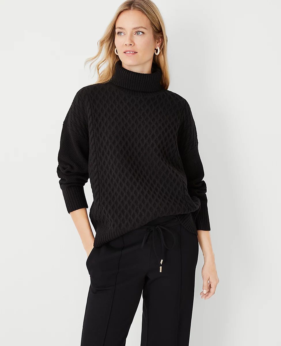Mixed Cable Turtleneck Sweater | Ann Taylor (US)