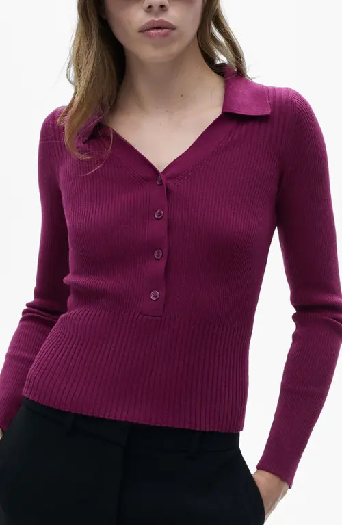MANGO Johnny Collar Popover Sweater in Wine at Nordstrom, Size Large | Nordstrom