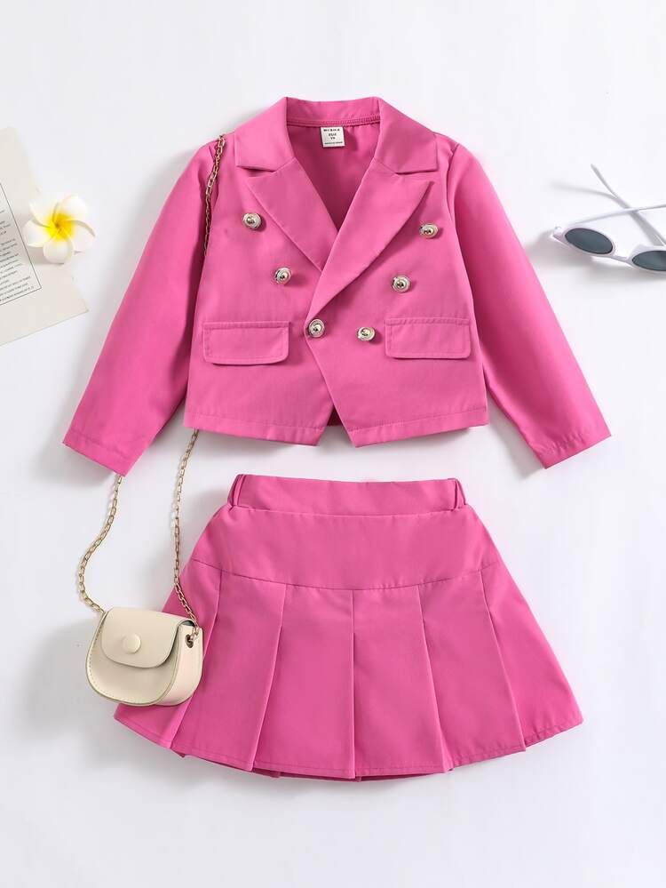 Toddler Girls Double Breasted Blazer & Pleated Skirt | SHEIN