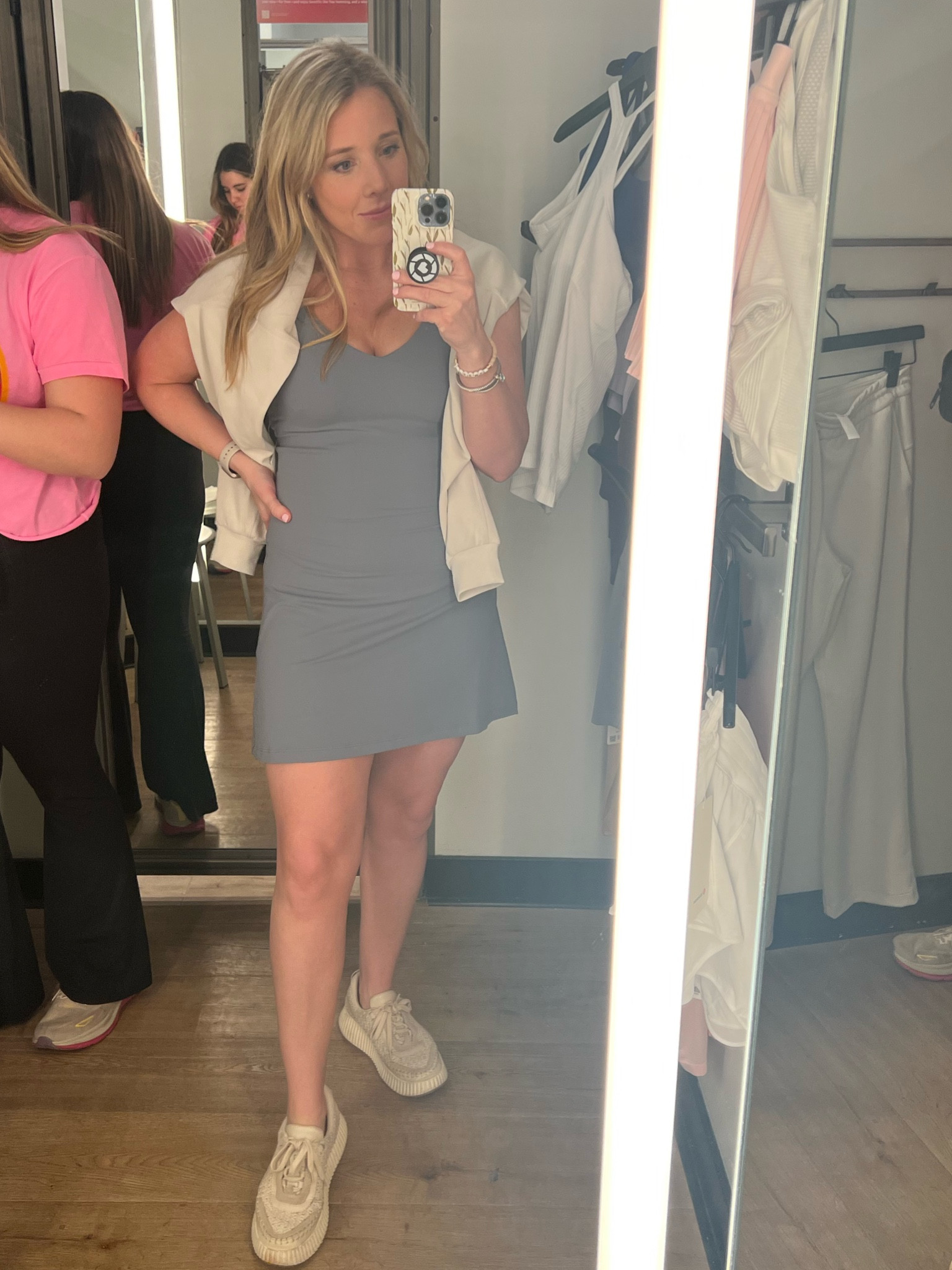The cutest tennis dress! It’s a blue gray color; I paired with an off white softstreme crew pullover which matches the sandstone sneakers! 

Details I love about this dress, the built in shorts pull down in the back and it includes ball pockets. The align fabric has the world famous buttery soft feel! 

This would be a cute travel outfit!

#LTKstyletip #LTKtravel #LTKfitness