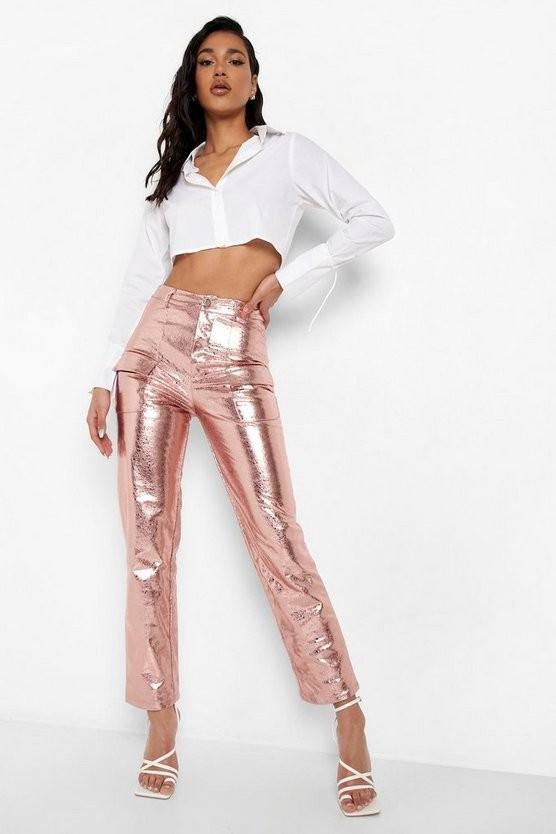 Cracked Metallic Pocket Front Trousers | Boohoo.com (US & CA)