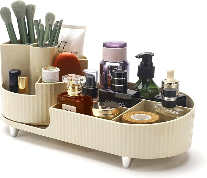 CESTATIVO Makeup Organizer for Vanity with 360° Rotating Makeup Brush Holder, Large Capacity Cos... | Amazon (US)