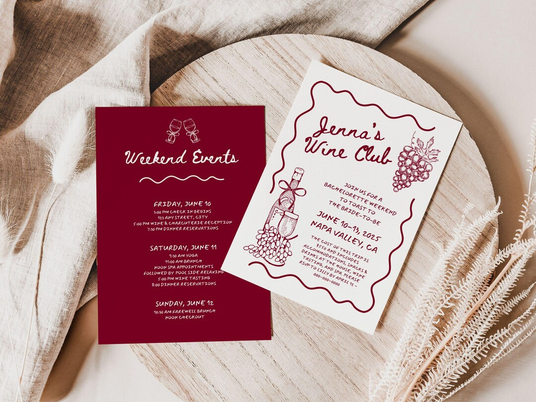 Wine Bachelorette Party Invitation and Itinerary Template, Cute Winery Bach Weekend Events and In... | Etsy (US)