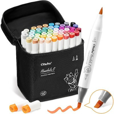 Ohuhu Alcohol Markers Brush Tip: 48-Color Brush & Soft Chisel Double Tipped Art Marker Set - Honolulu S- Refillable | Target