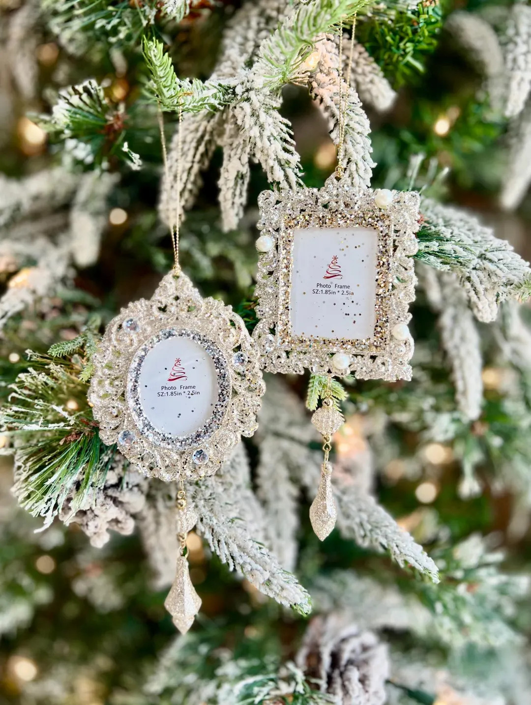 Personalized Glitter Picture Frame Christmas Ornament | Jeweled Remembrance | Jeweled Gold-white ... | Etsy (US)