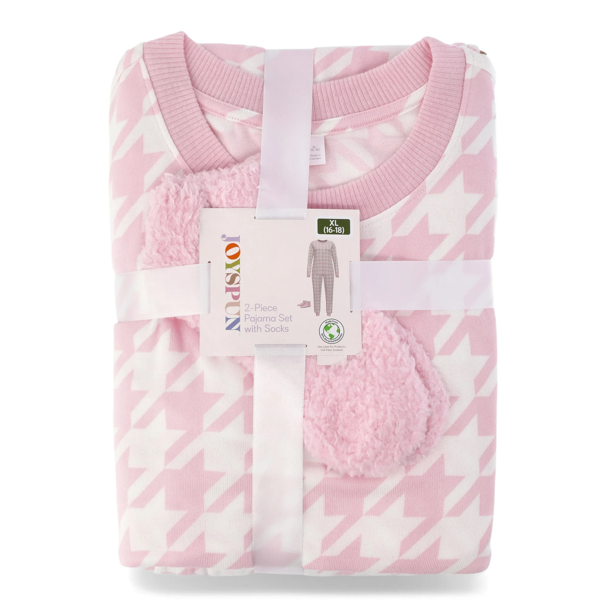 Joyspun Women's Houndstooth Top, Joggers and Socks Pajama Gift Set, 3-Piece, Sizes S-3X | Walmart (US)