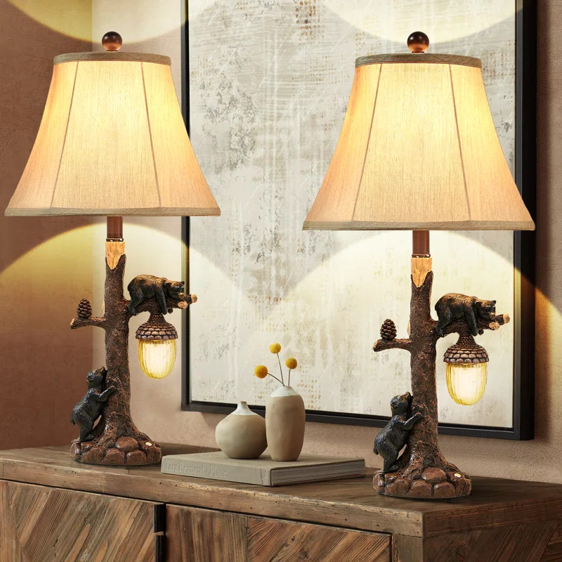 Lorain 26" Dimmable Farmhouse Rustic Resin USB-A/C Table Lamp with Night Light (Set of 2) | Wayfair North America