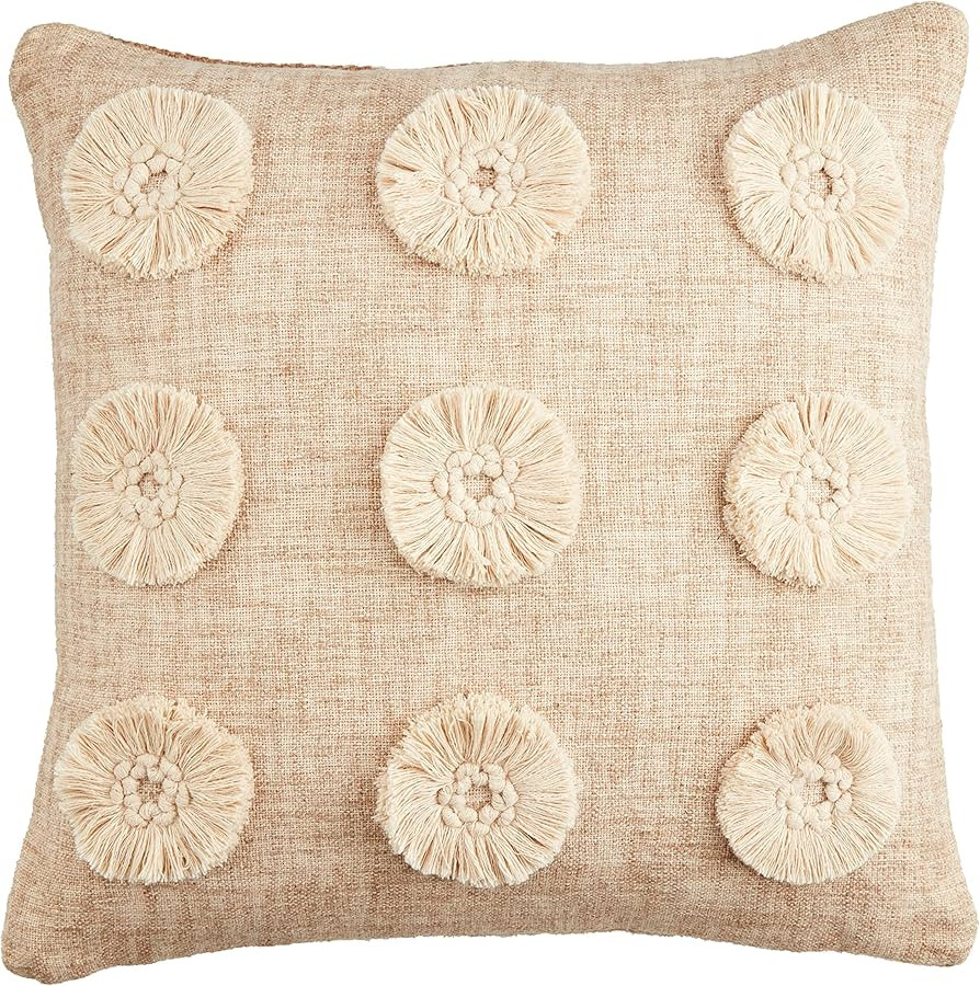 Mud Pie Fringe Circle Pillow, 18" x 18", Tan | Amazon (US)