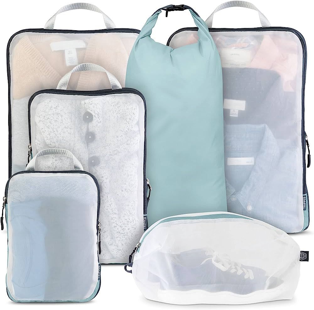Large Packing Cube Set with See Through Mesh- Compression Packing Cubes Travel Organizers (Dusty ... | Amazon (US)