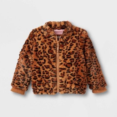 Toddler Girls' Leopard Spot Long Sleeve Faux Fur Jacket - Cat & Jack™ Brown | Target