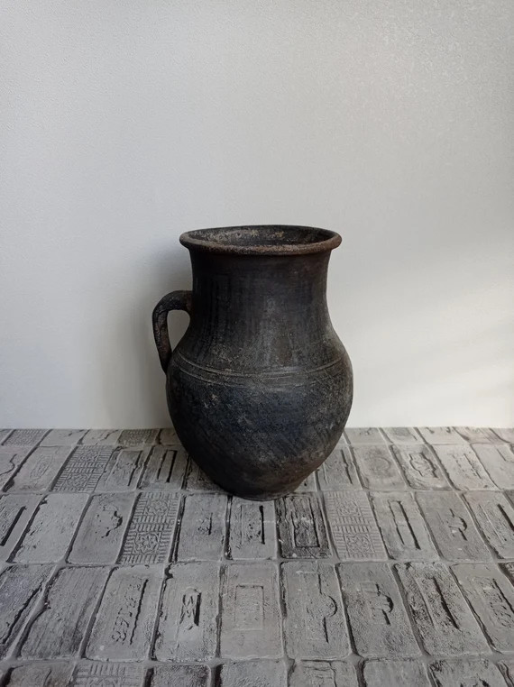Old Black Clay Pot Rustic Vase Antique Vessel Wabi Sabi - Etsy | Etsy (US)