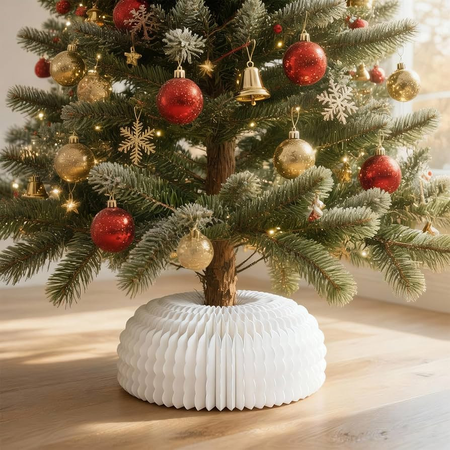 Honeycomb Christmas Tree Collar Foldable Paper Tree Collar with Magnetic Closure Elegant White Ba... | Amazon (US)