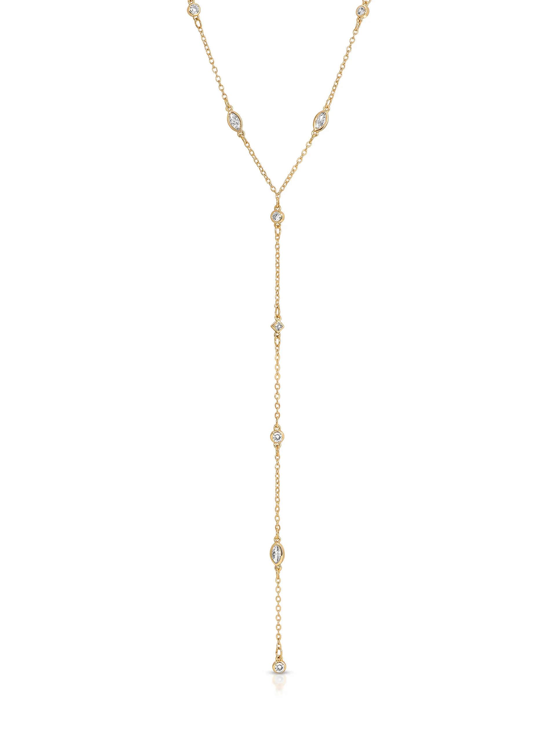 Simple Statement Crystal Dotted Lariat Necklace | Ettika