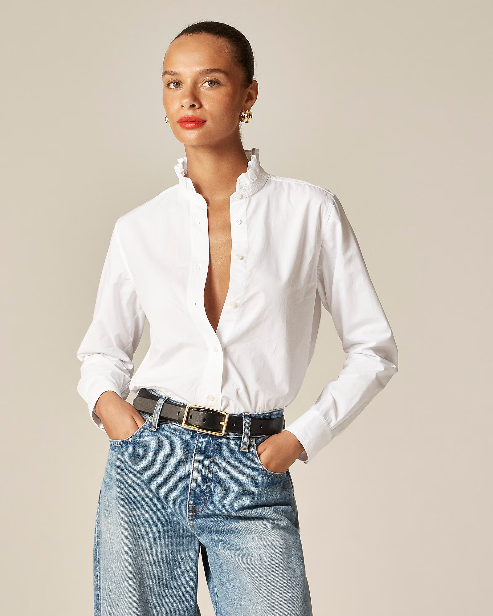 Jules ruffle-collar shirt in cotton poplin | J. Crew US