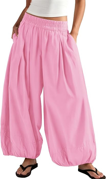 ReachMe Women's Elastic High Waist Wide Leg Balloon Pants | Amazon (US)