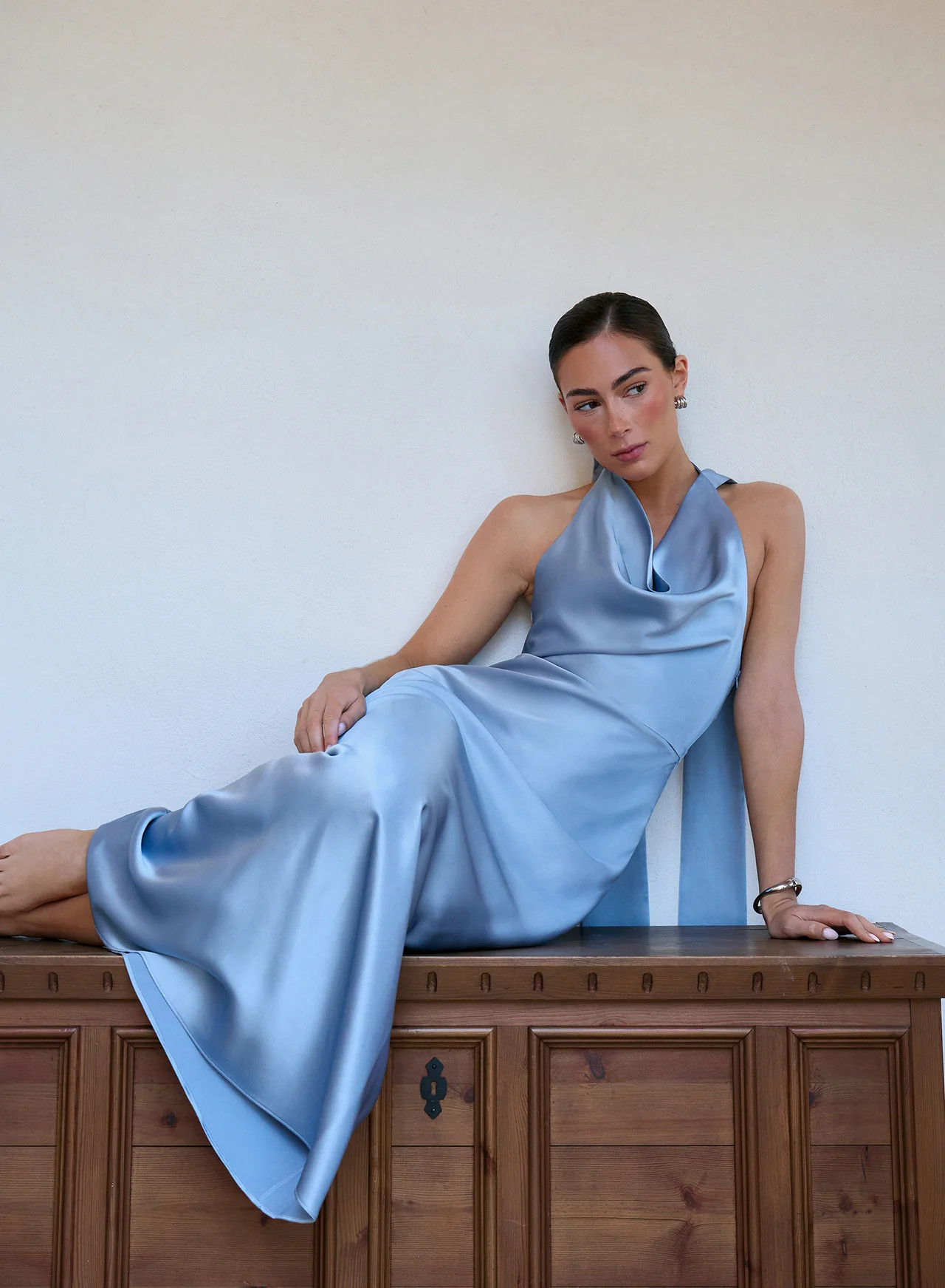Women's Blue Satin Cowl Neck Maxi Dress | Phoebe | 4th & Reckless | 4th & Reckless