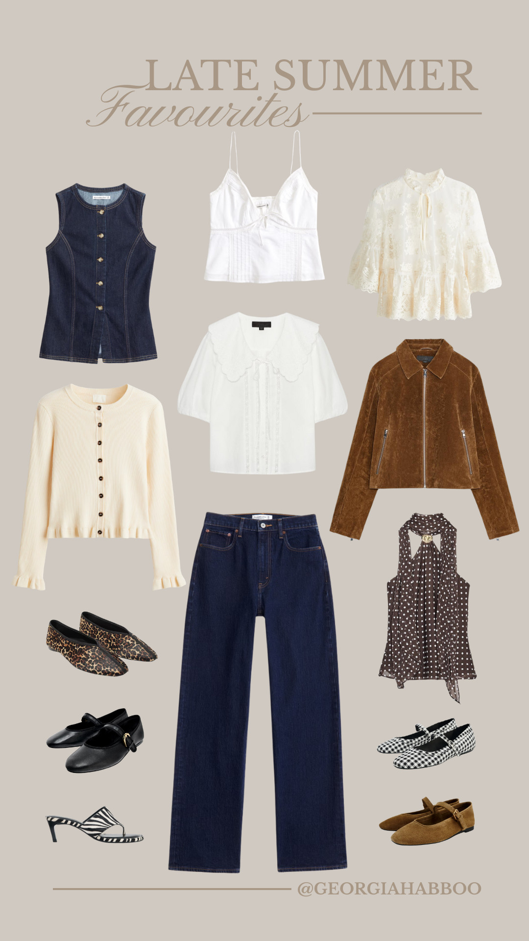 A&F, H&M, Zara, Suede Jacket, Butter Yellow Cardigan, Polka Dot, Ballet Flats, Print Heels, Jean Trousers, White Blouse, Outfit Ideas  

 #LTKuk #LTKsummer #LTKstyletip