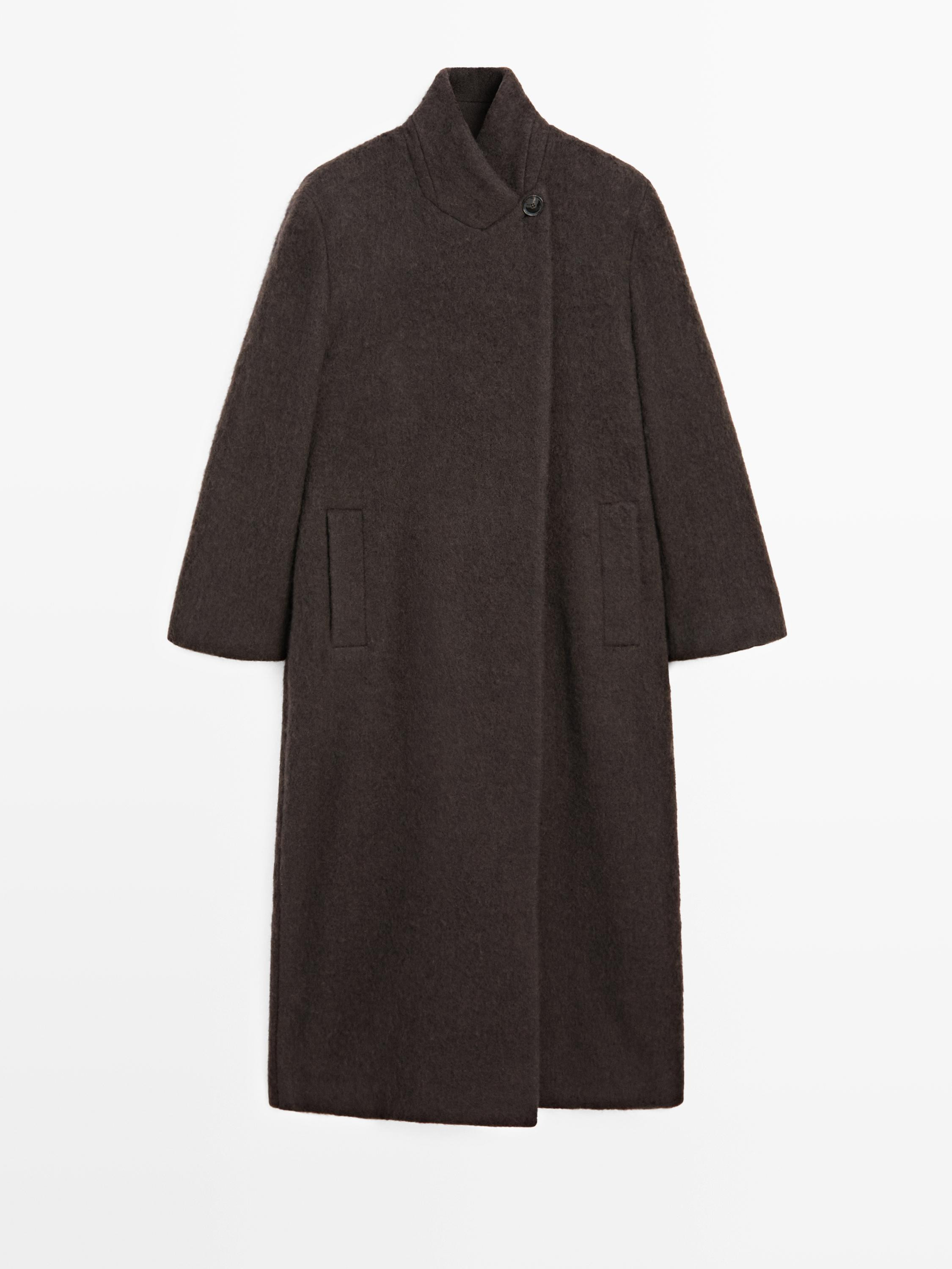 Long double-breasted coat with brushed finish | Massimo Dutti US