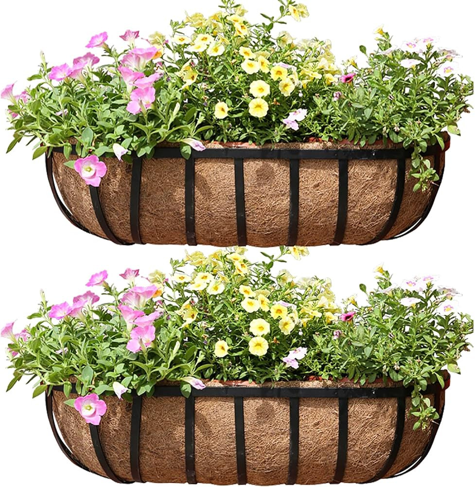 16 Inch Railing Planter Window Box Deck Balcony Rail Planter with Coco Liner Metal Wall-Mounted C... | Amazon (US)