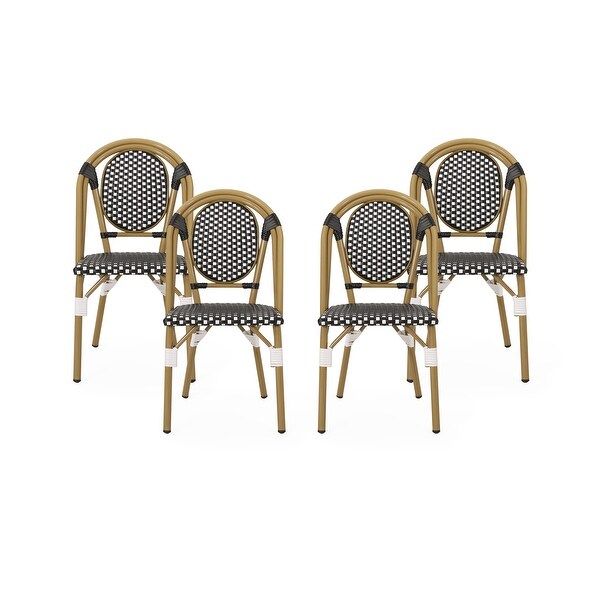 Remi Outdoor French Bistro Chairs (Set of 4) by Christopher Knight Home - Black + White + Bamboo ... | Bed Bath & Beyond