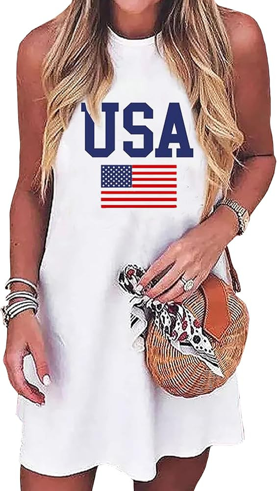 American Flag Tank Dresses for Women USA Flag Stars and Stripes Patriotic July 4th Mini Dr... | Amazon (US)