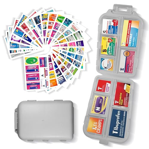 Pill Organizer with Medicine Labels 161 Labels Travel Daily Pill Container Mini Medication Organizer Storage Pill Organizer Travel Essentials Pill Case 7 Day (Grey, 1 Pack) | Amazon (US)