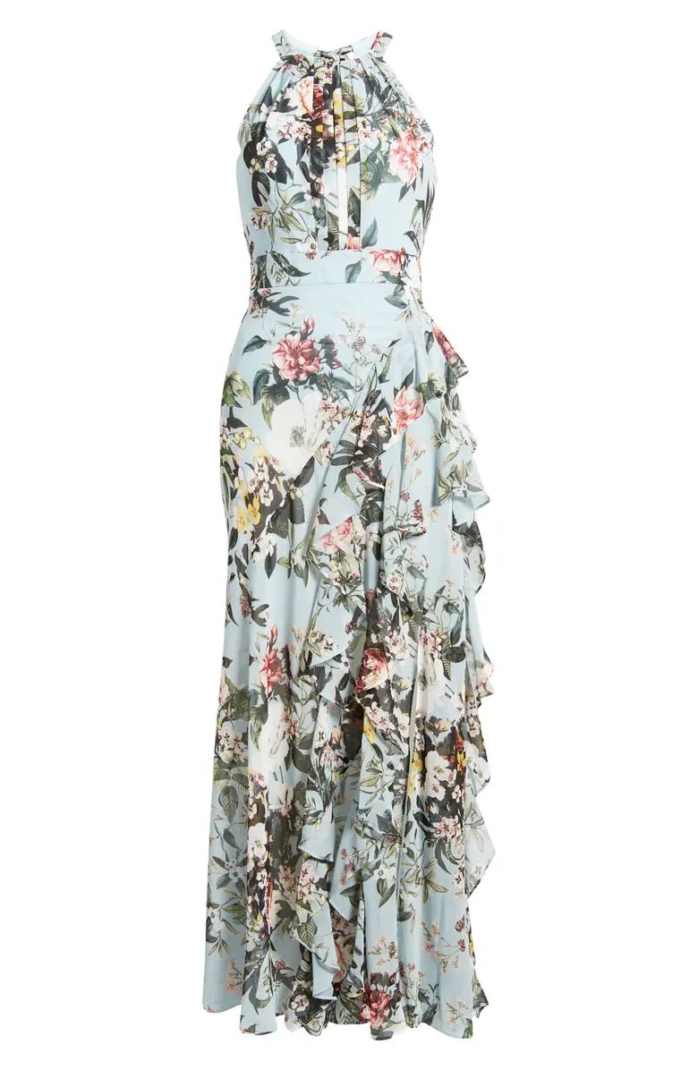 Eliza J Floral Print Halter Neck Asymmetric Hem Dress | Nordstrom | Nordstrom