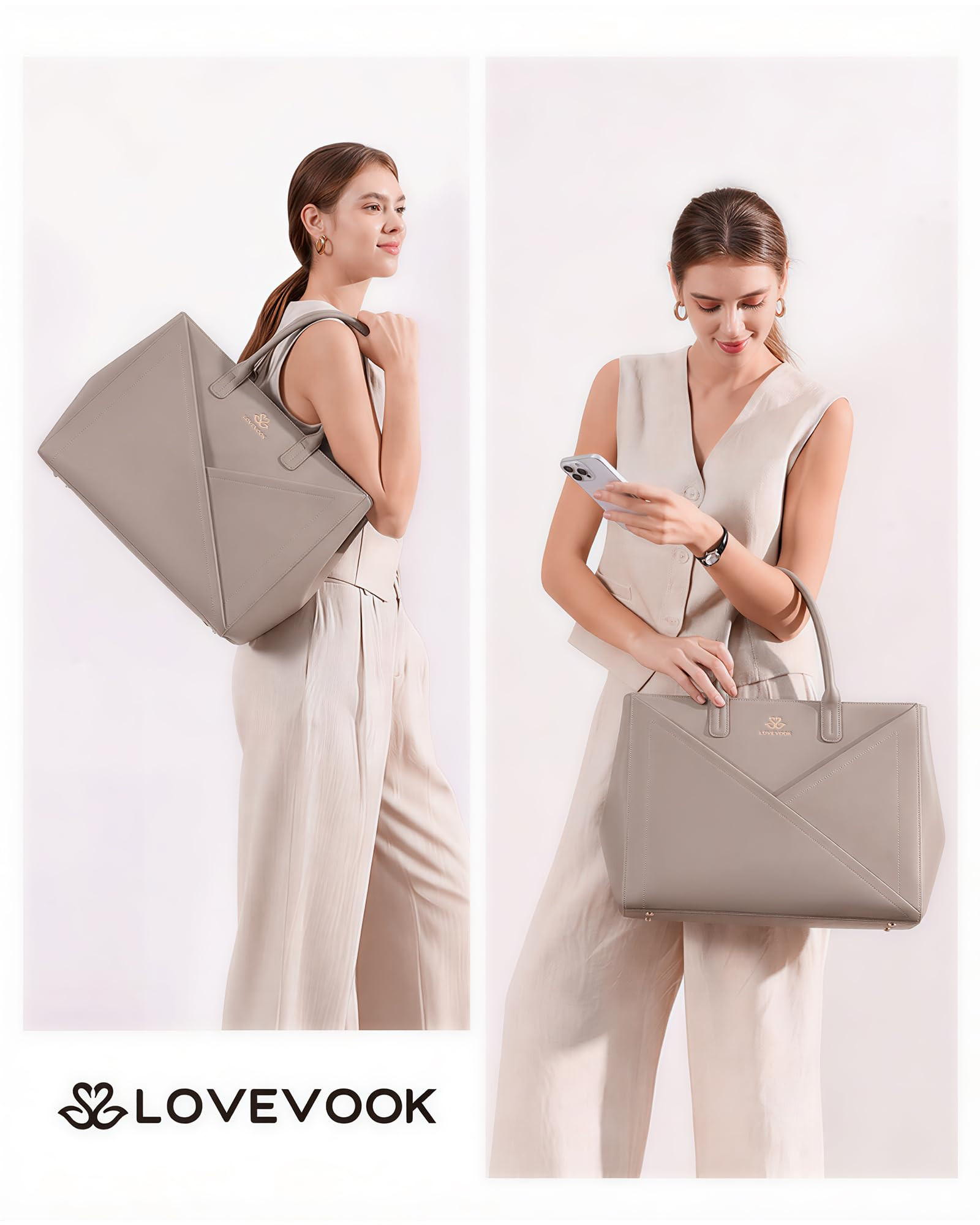LOVEVOOK Laptop Tote Bag for Women with Large Cup Holder, 15.6 Inch PU Leather Work Bag Teacher T... | Amazon (US)
