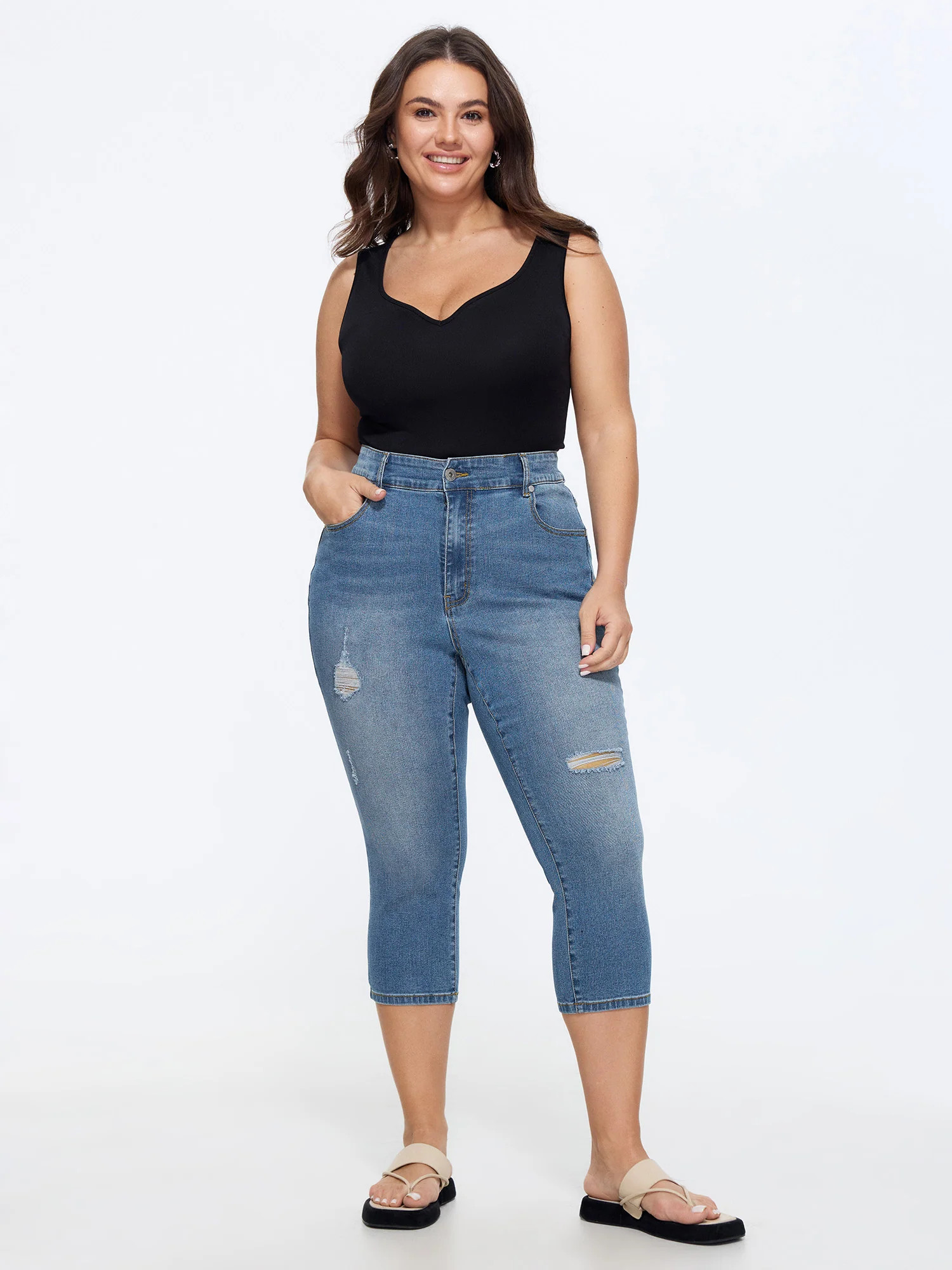 Ripped No-Gap Waist Skinny-Fit Jeans | Bloomchic