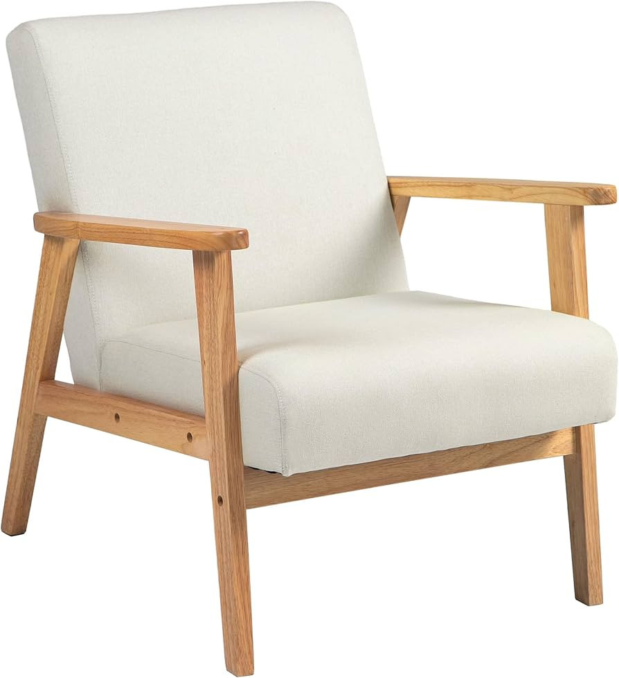 HOMCOM Fabric Accent Chair, Upholstered Armchair, Mid-Century Modern Living Room Chair with Wood ... | Amazon (CA)