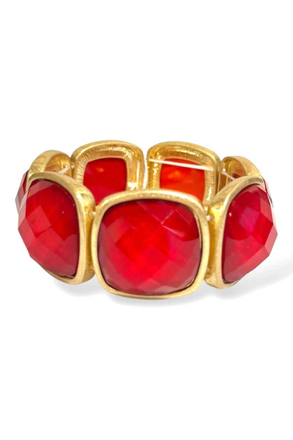 Ella Red Epoxy Square Stone Statement Stretch Bracelet | The Willow Tree