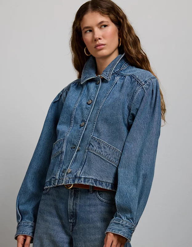 AE77 Premium Denim Cropped Jacket | American Eagle Outfitters (US & CA)