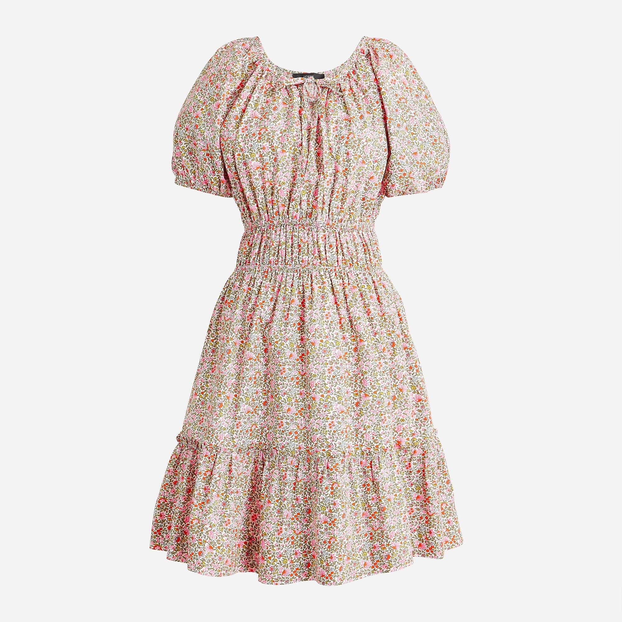 Cinched-waist puff-sleeve dress in scattered blooms | J.Crew US