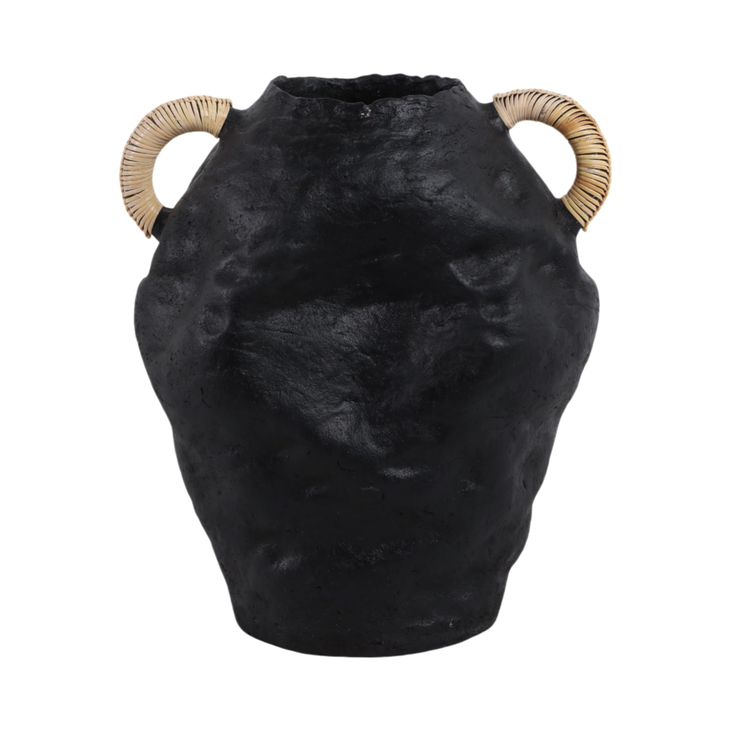 13" Terracotta Jug Vase with Rattan Handles, Black | Amazon (US)