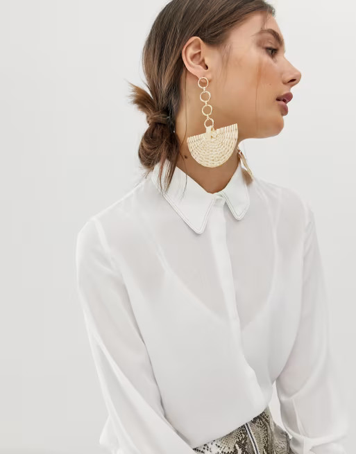 ASOS DESIGN earrings with woven rattan fan drop in gold tone | ASOS US