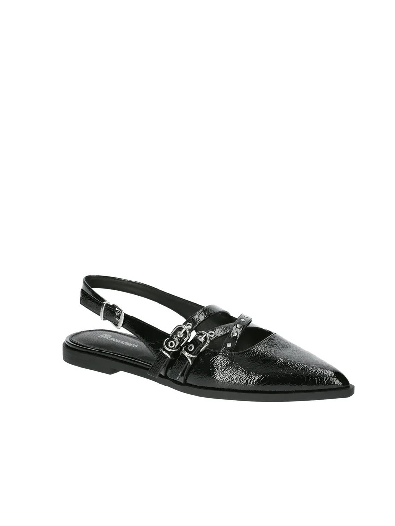 No Boundaries Faux Leather Strappy Moto Flats, Women's | Walmart (US)