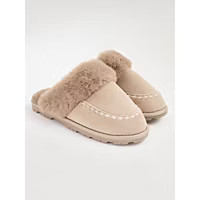 Camel Suedette Faux Fur Trim Mule Slippers | George at ASDA