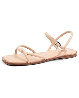 Women's Strappy Flat Sandals Summer Square-Toe Open-Toe Sandals Comfortable Cross-Strap Design Be... | Amazon (US)