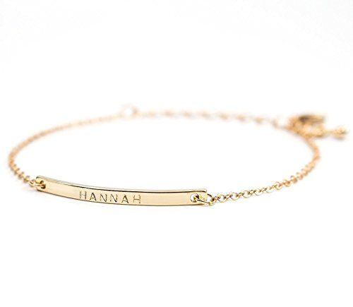 16K Gold Your Name Bar Bracelet - Personalized gift Gold Plated bar Delicate Hand Stamp Best bridesm | Amazon (US)