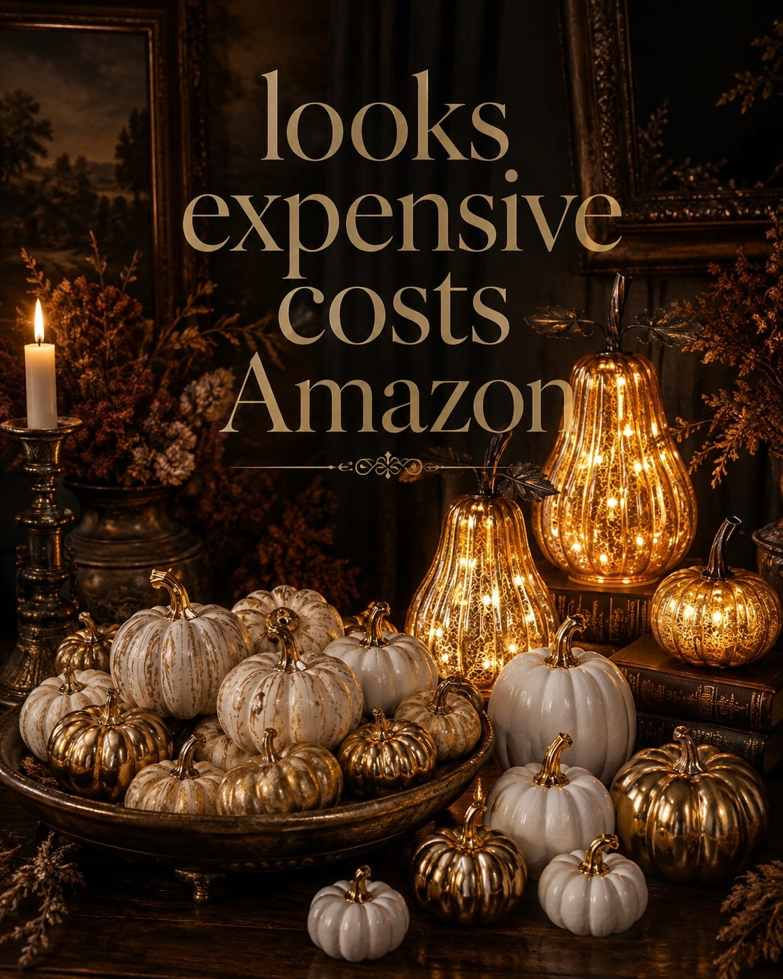 Fall decor looks expensive when it feels layered, warm, and collected—not overly seasonal. Mix softly distressed pumpkins with amber glass, warm lighting, aged finishes, and rich autumn tones for a look that feels elevated instead of craft-store basic. These Amazon finds bring that designer fall atmosphere without the designer price tag.

#AmazonFinds #FallDecor #DesignerLookForLess #LuxuryForLess #AutumnHome #PumpkinDecor #TimelessFallDecor #ClassicInteriors #AmazonHome #FallHomeInspo #OldMoneyAesthetic #CozyHome #ElevatedDecor #SeasonalStyle #callsigndesign