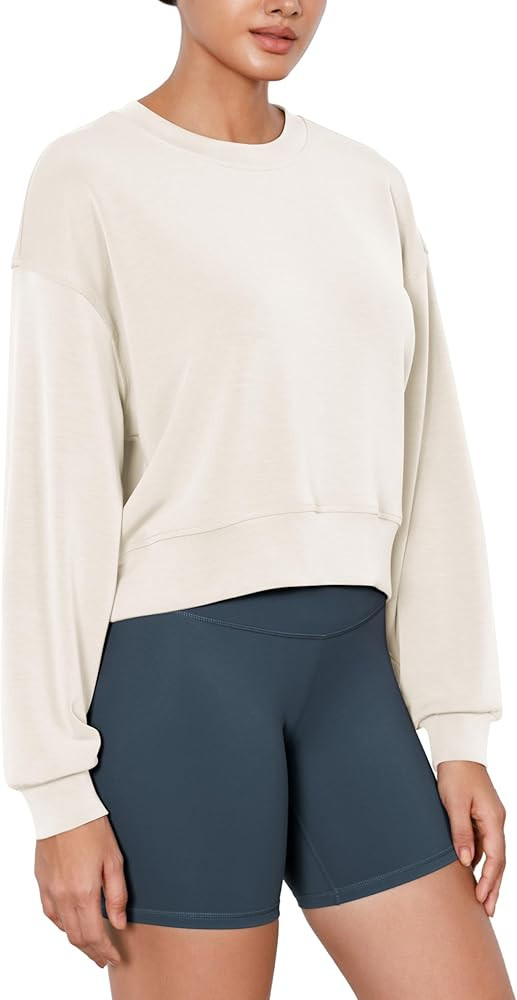 ODODOS Modal Soft Long Sleeve Cropped Sweatshirts for Women Oversized Crew Neck Pullover Crop Top | Amazon (US)