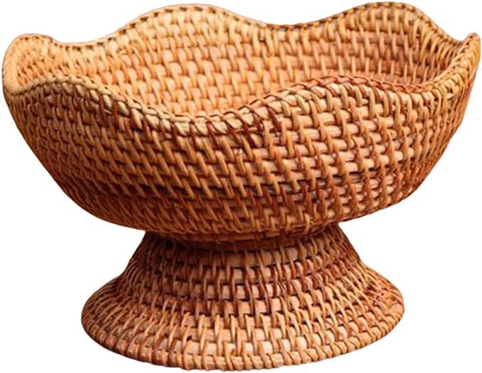 Bothyi Rattan Fruit Bowl, Food Snack Serving Basket, Basket Display,Footed Fruit Basket, Woven Fr... | Amazon (US)