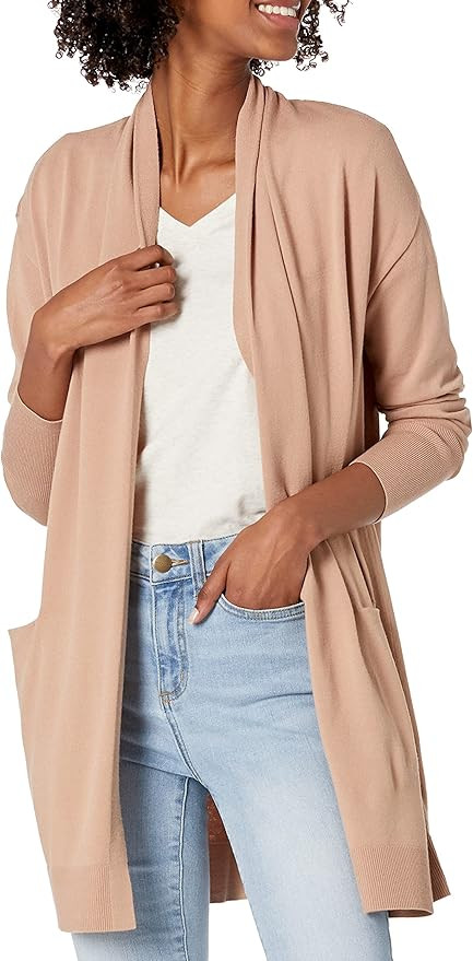 Amazon Brand - Daily Ritual Women's Fine Gauge Stretch Long-Sleeve Cardigan Sweater | Amazon (US)