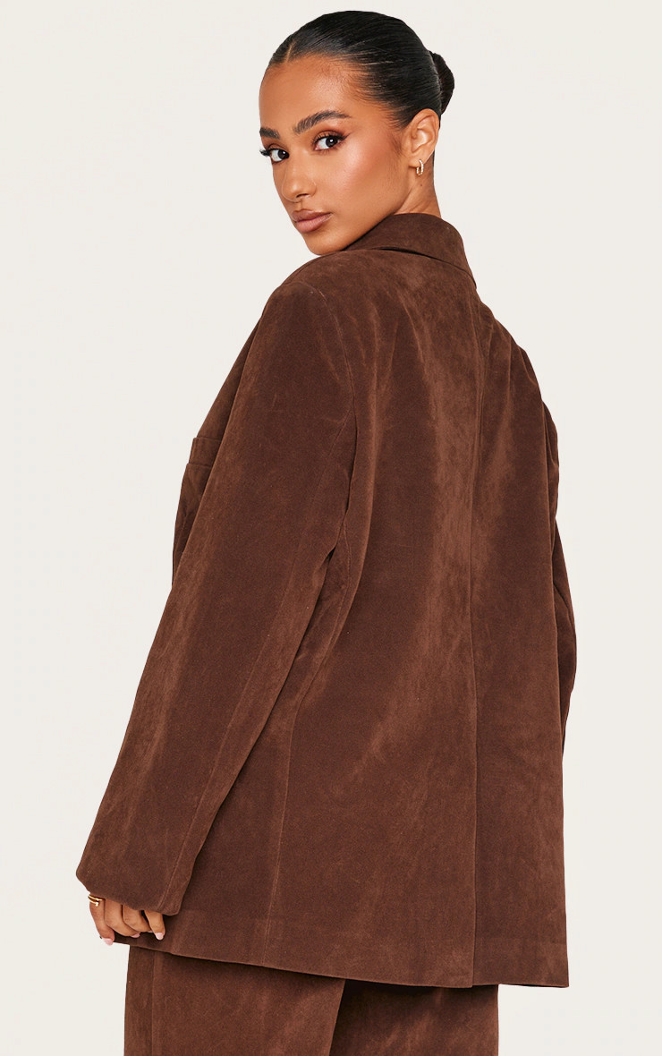 Petite Chocolate Faux Suede Longline Blazer | PrettyLittleThing US