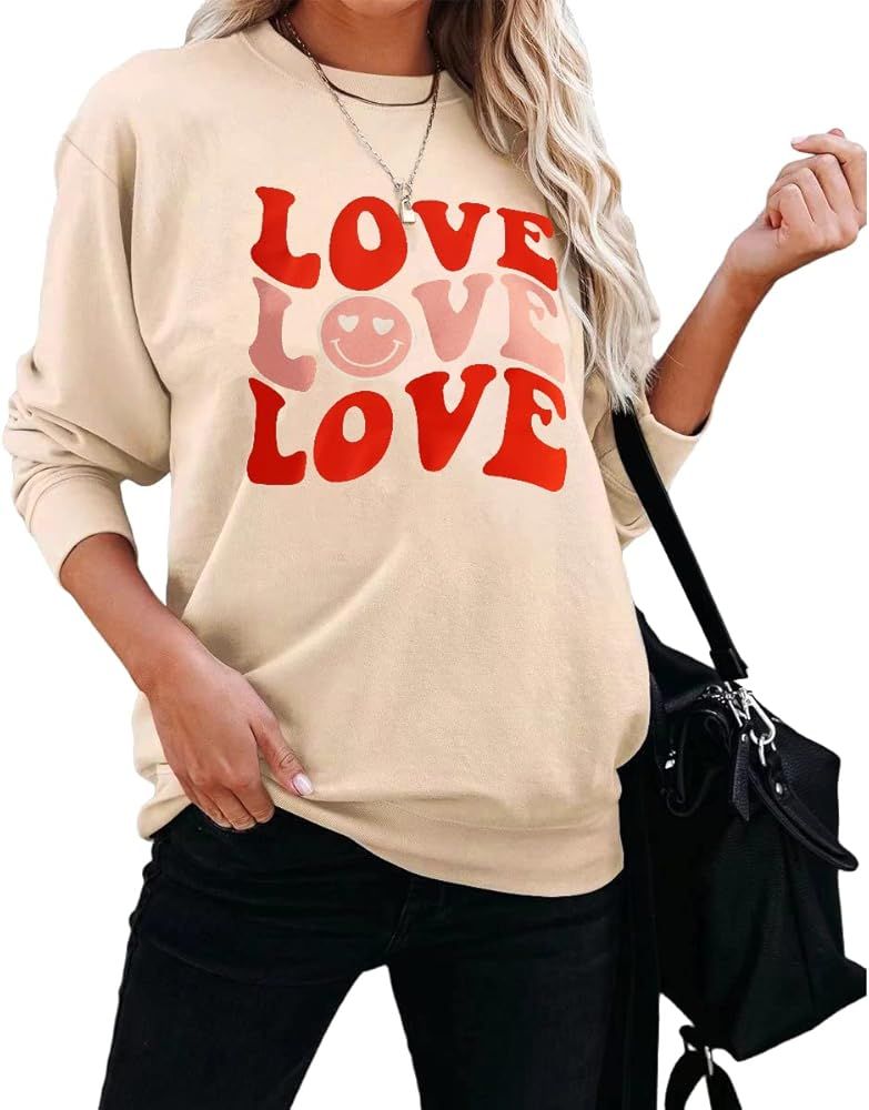 CM C&M WODRO Women Love Long Sleeve Word Print Sweatshirt Valentines Day Funny Grahic Pullover Bl... | Amazon (US)