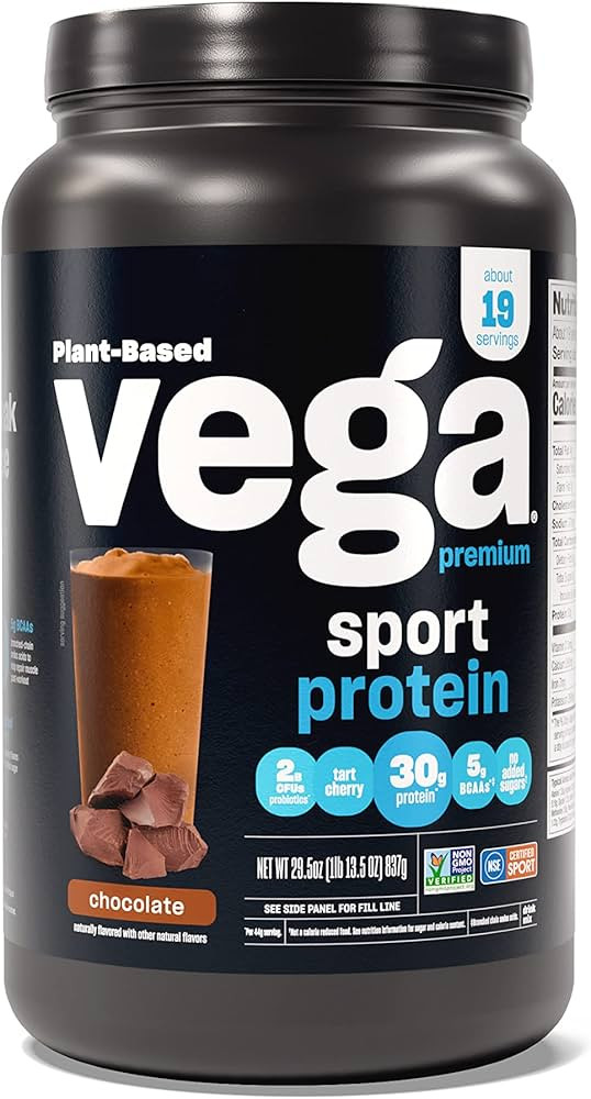 Vega Sport Premium Vegan Protein Powder, Chocolate - 30g Plant Based Protein, 5g BCAAs, Low Carb,... | Amazon (US)